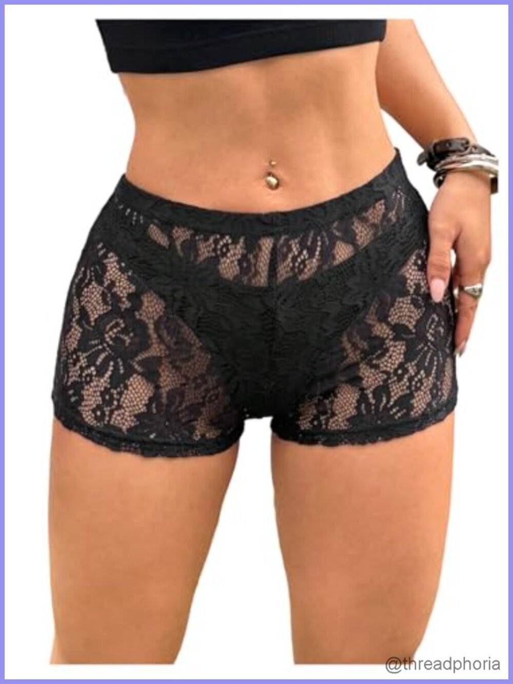 Floral Lace Low Waist Sheer Micro Mini Shorts Rave Bottom